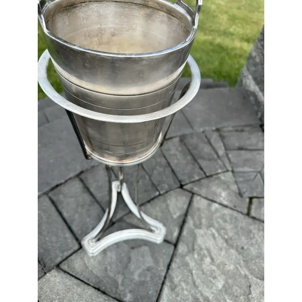 Restoration Hardware Silver-Plated Champagne Bucket & Floor Stand 24” Tall